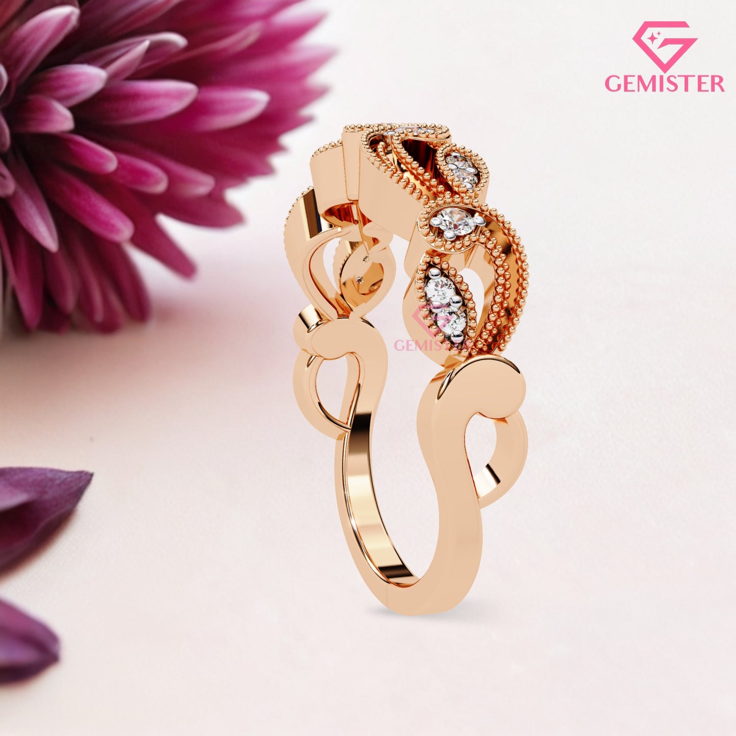 Vintage Leaf & Vine Moissanite Band – 0.11 CT Gold Milgrain Eternity Ring, Nature Inspired Wedding Band, Dainty Anniversary Jewelry