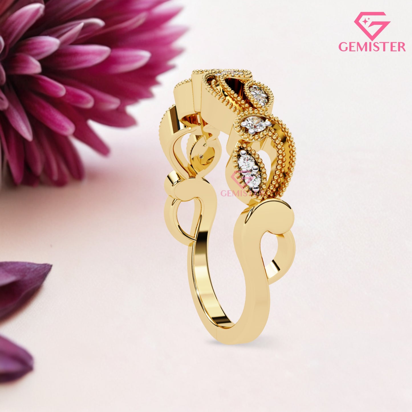 Vintage Leaf & Vine Moissanite Band – 0.11 CT Gold Milgrain Eternity Ring, Nature Inspired Wedding Band, Dainty Anniversary Jewelry