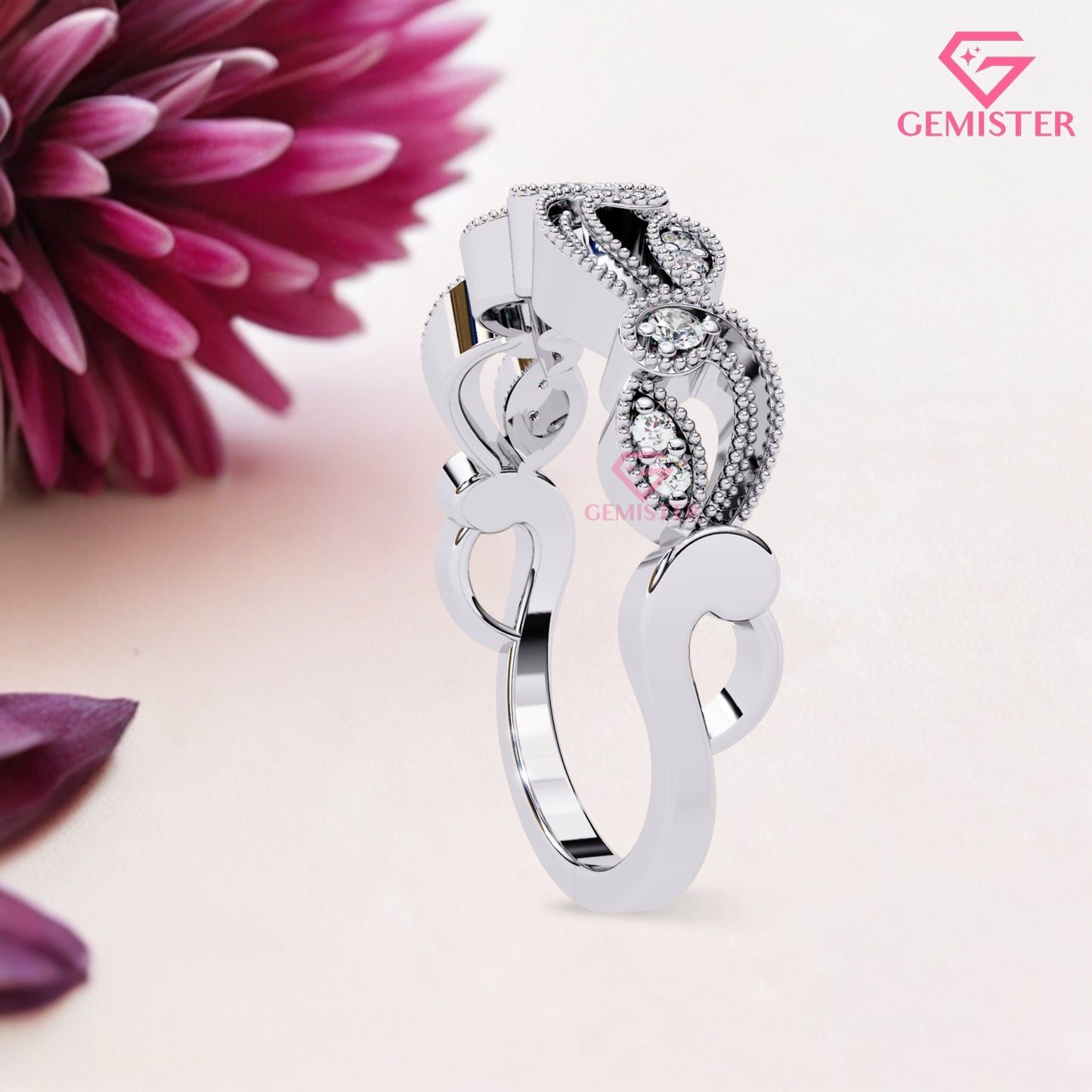 Vintage Leaf & Vine Moissanite Band – 0.11 CT Gold Milgrain Eternity Ring, Nature Inspired Wedding Band, Dainty Anniversary Jewelry