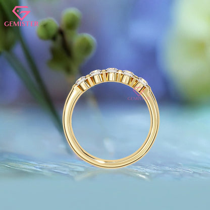 0.51 CT Five Stone Lab Grown Diamond Band – Round Cut Anniversary Ring, Half Eternity Wedding Band, Dainty Wedding Band