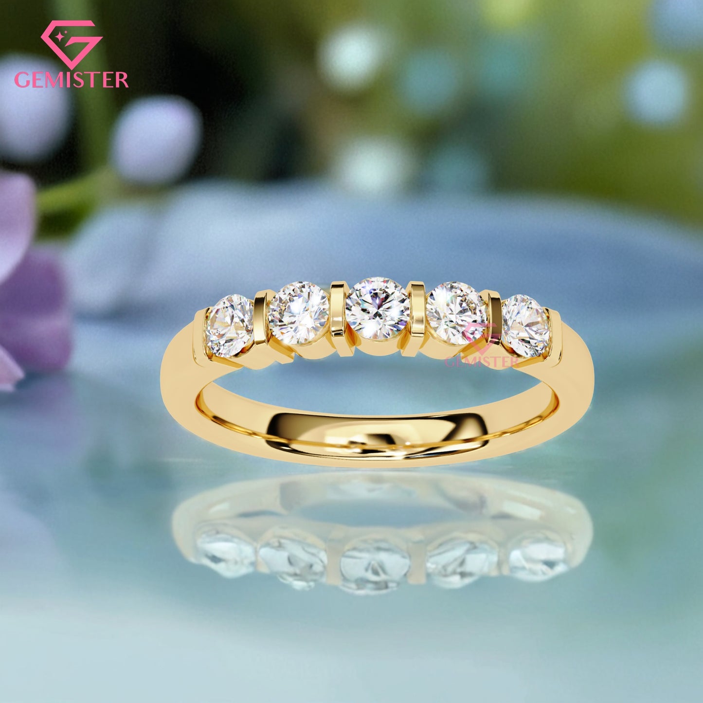 0.51 CT Five Stone Lab Grown Diamond Band – Round Cut Anniversary Ring, Half Eternity Wedding Band, Dainty Wedding Band