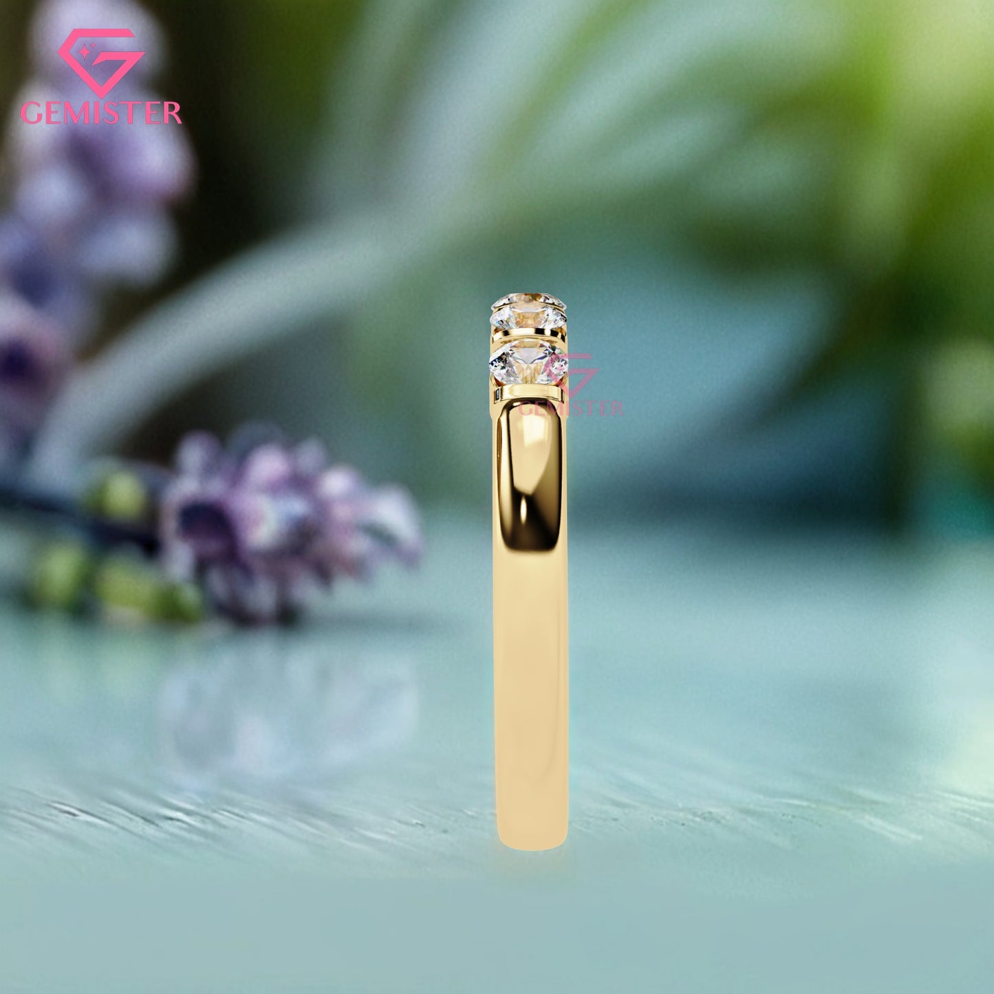 0.51 CT Five Stone Lab Grown Diamond Band – Round Cut Anniversary Ring, Half Eternity Wedding Band, Dainty Wedding Band