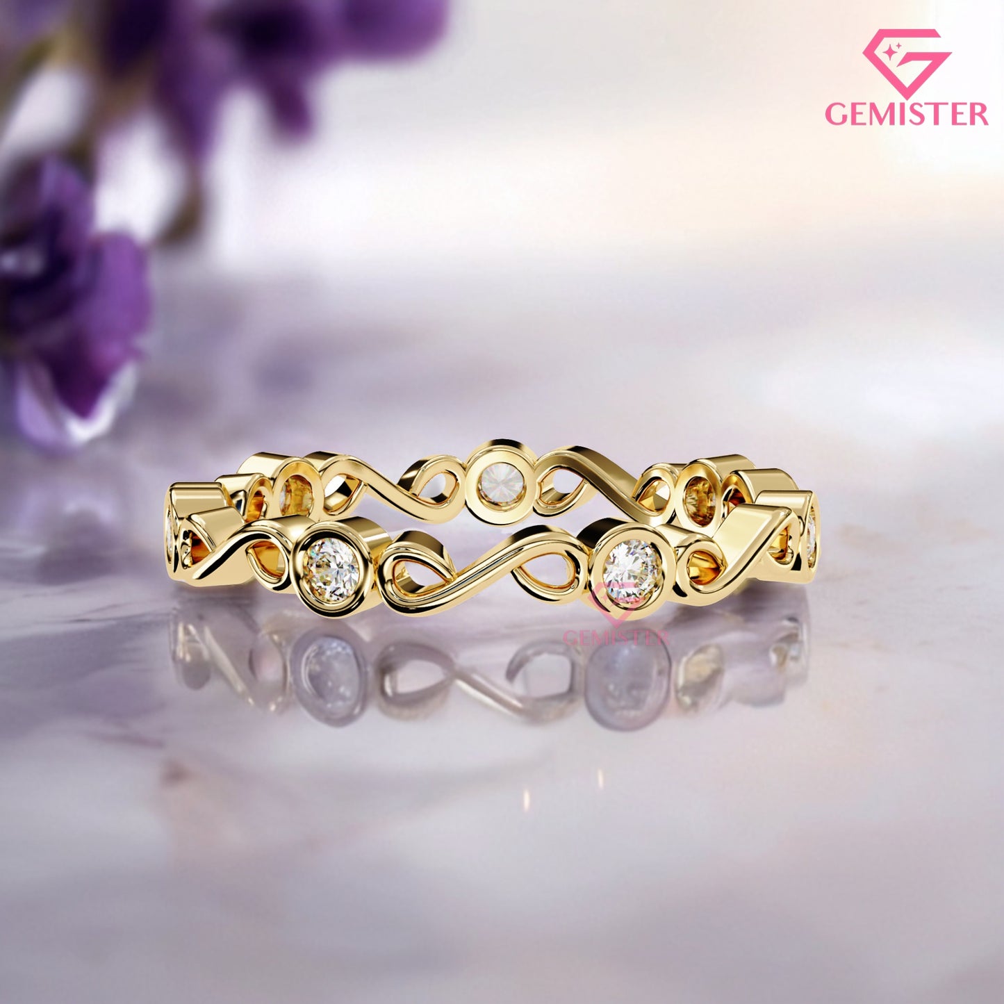 0.21 CT Infinity Twist Lab Grown Diamond Band – Round Cut Diamond Accent Gold Ring, Dainty Wedding Band, Promise or Stacking Ring Jewelry