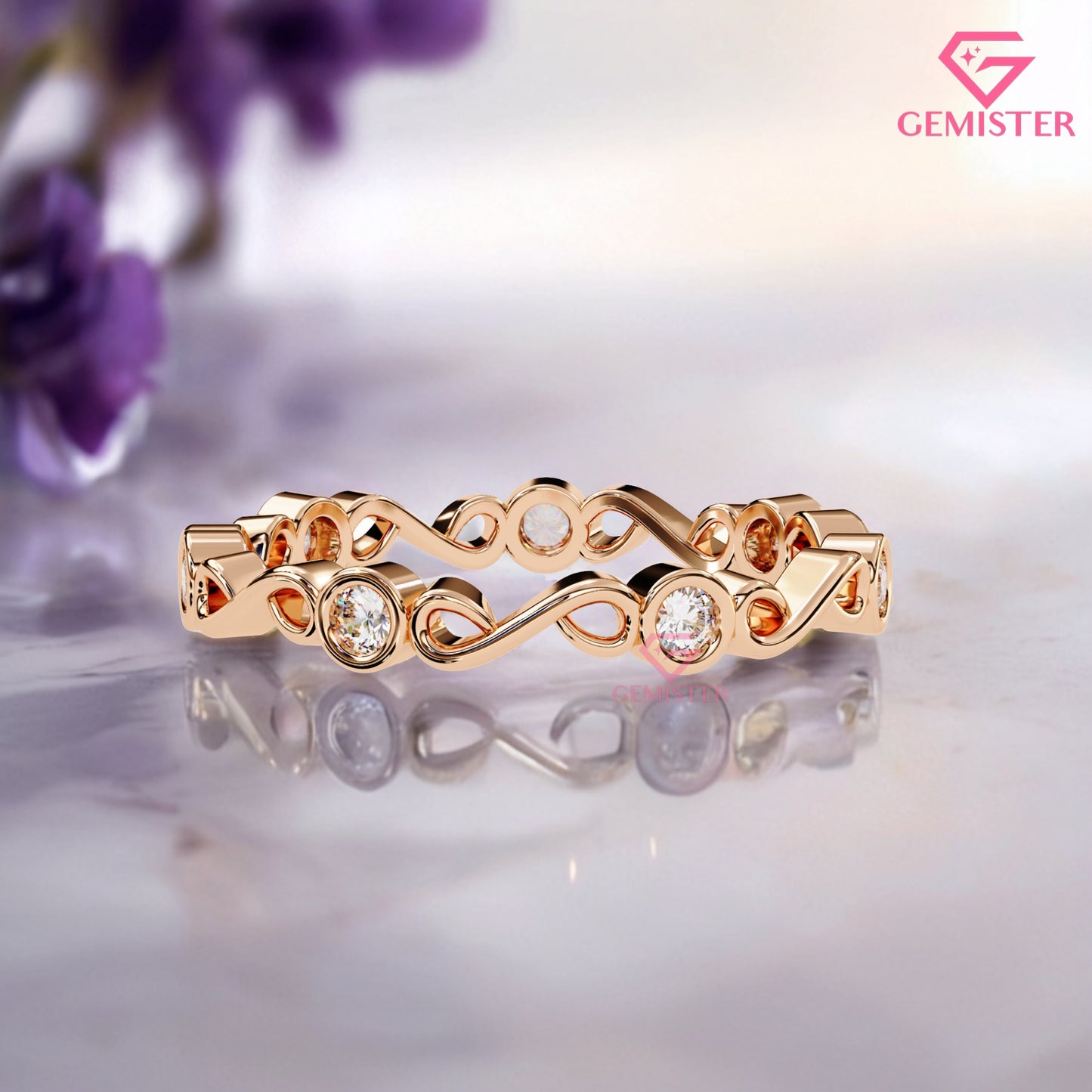 0.21 CT Infinity Twist Lab Grown Diamond Band – Round Cut Diamond Accent Gold Ring, Dainty Wedding Band, Promise or Stacking Ring Jewelry