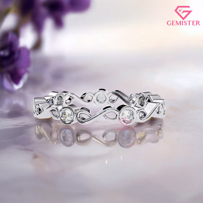 0.21 CT Infinity Twist Lab Grown Diamond Band – Round Cut Diamond Accent Gold Ring, Dainty Wedding Band, Promise or Stacking Ring Jewelry