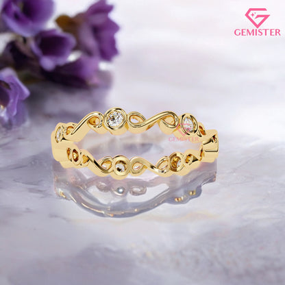 0.21 CT Infinity Twist Lab Grown Diamond Band – Round Cut Diamond Accent Gold Ring, Dainty Wedding Band, Promise or Stacking Ring Jewelry