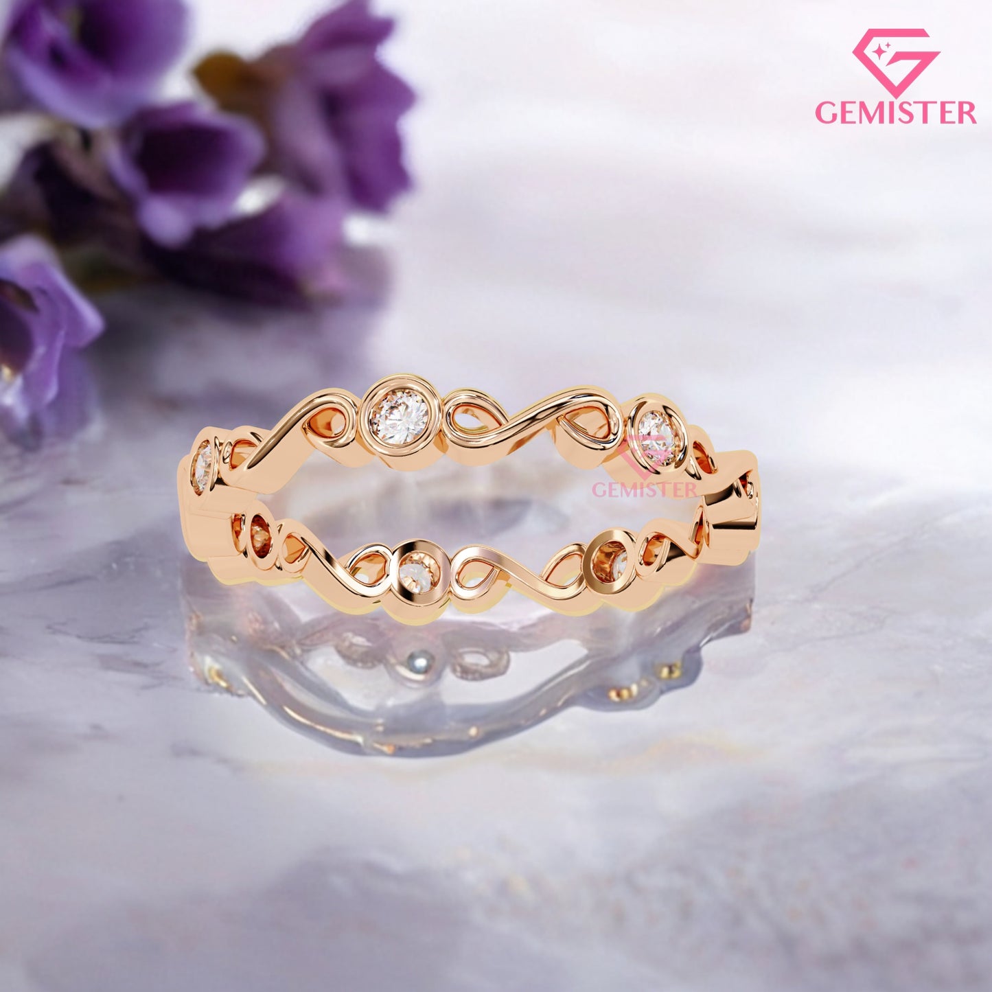 0.21 CT Infinity Twist Lab Grown Diamond Band – Round Cut Diamond Accent Gold Ring, Dainty Wedding Band, Promise or Stacking Ring Jewelry