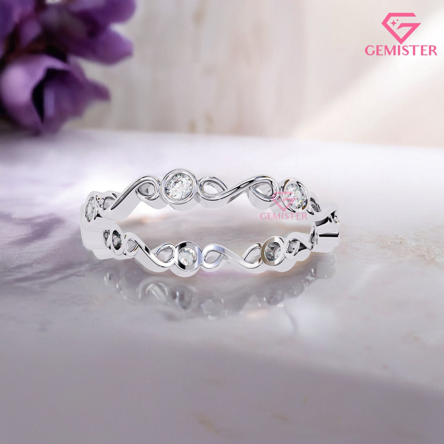 0.21 CT Infinity Twist Lab Grown Diamond Band – Round Cut Diamond Accent Gold Ring, Dainty Wedding Band, Promise or Stacking Ring Jewelry