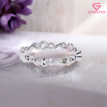 0.21 CT Infinity Twist Lab Grown Diamond Band – Round Cut Diamond Accent Gold Ring, Dainty Wedding Band, Promise or Stacking Ring Jewelry