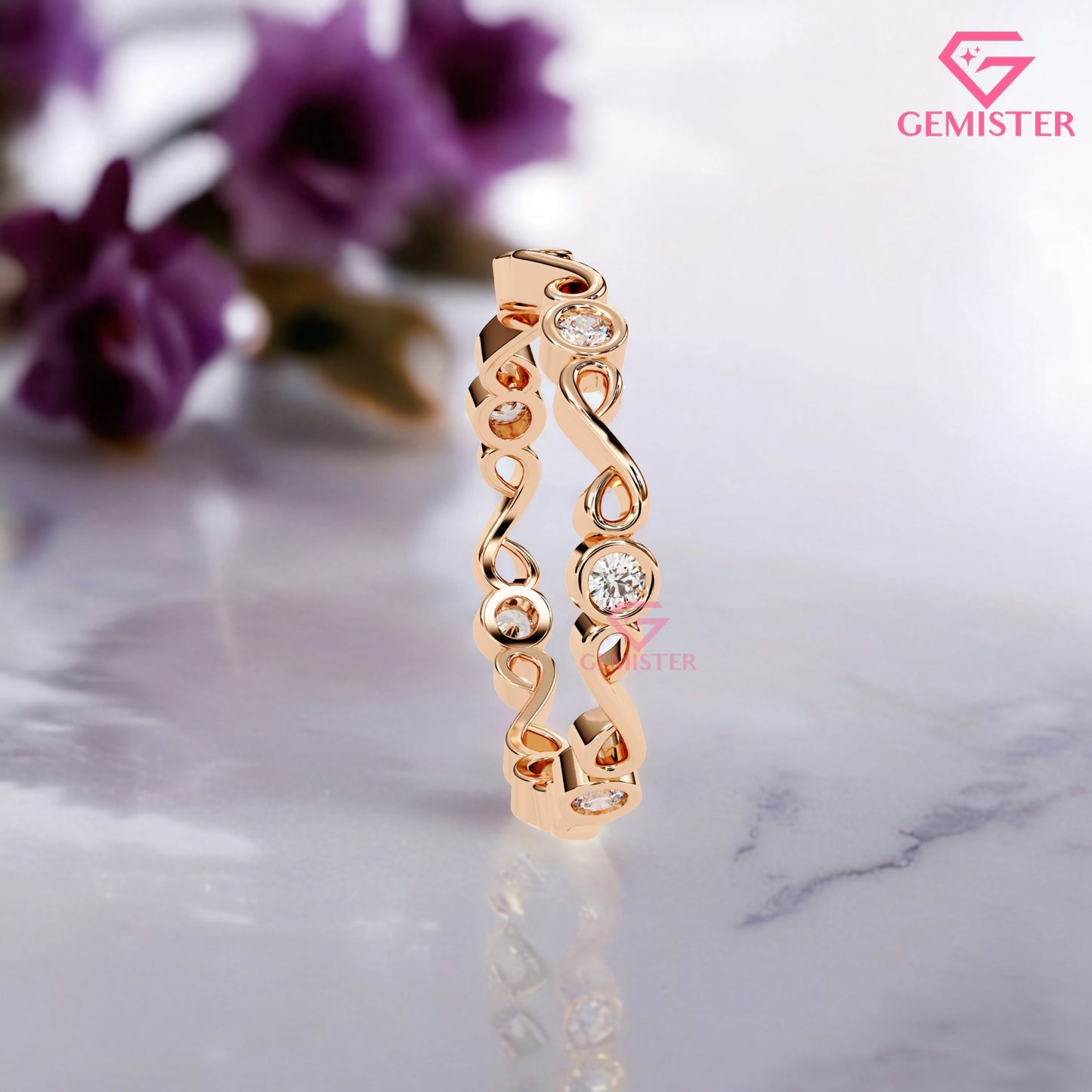 0.21 CT Infinity Twist Lab Grown Diamond Band – Round Cut Diamond Accent Gold Ring, Dainty Wedding Band, Promise or Stacking Ring Jewelry