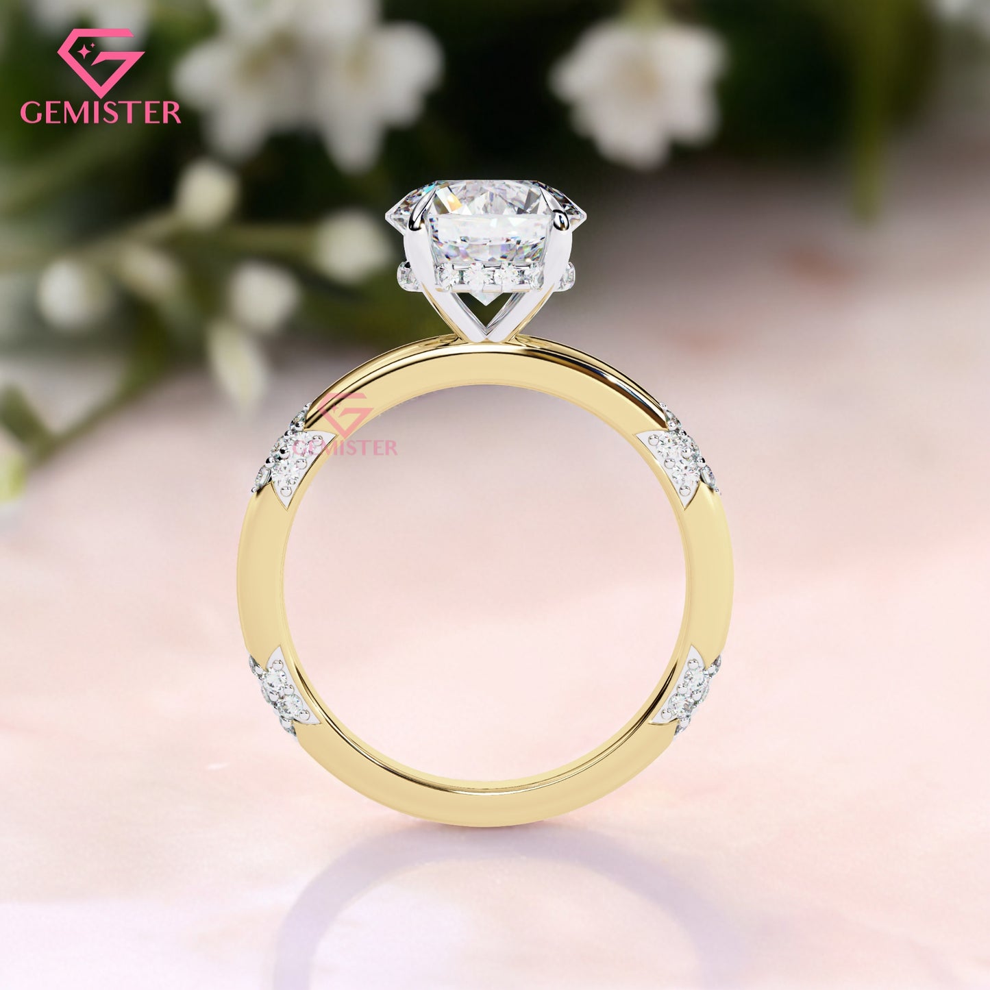 2.85 Ct Round Cut Lab Grown Diamond Engagement Ring – Solitaire with Side Accents Promise Ring