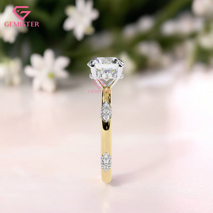 2.85 Ct Round Cut Lab Grown Diamond Engagement Ring – Solitaire with Side Accents Promise Ring