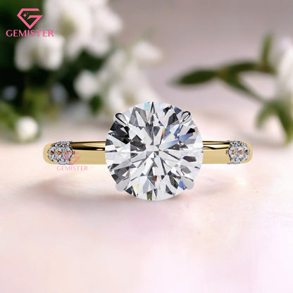 2.85 Ct Round Cut Lab Grown Diamond Engagement Ring – Solitaire with Side Accents Promise Ring