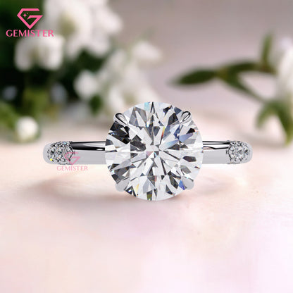 2.85 Ct Round Cut Lab Grown Diamond Engagement Ring – Solitaire with Side Accents Promise Ring