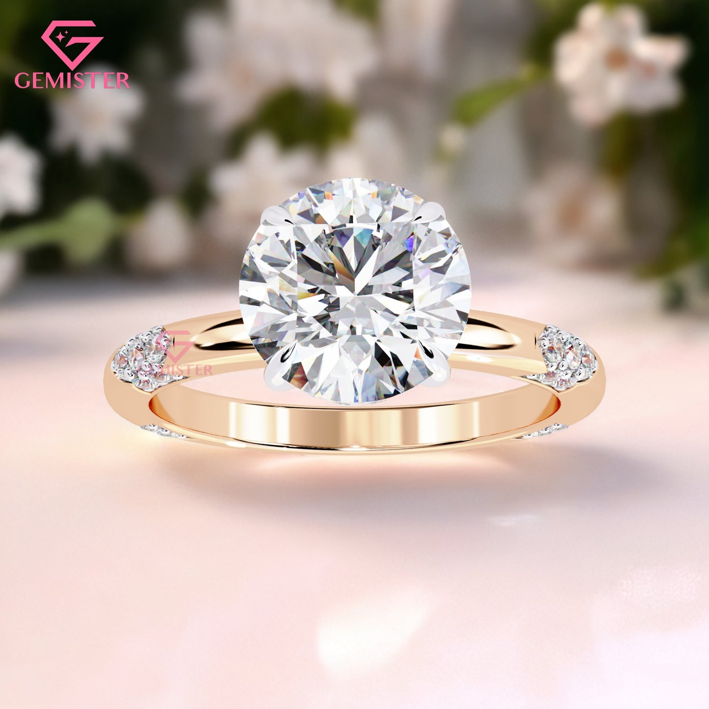 2.85 Ct Round Cut Lab Grown Diamond Engagement Ring – Solitaire with Side Accents Promise Ring
