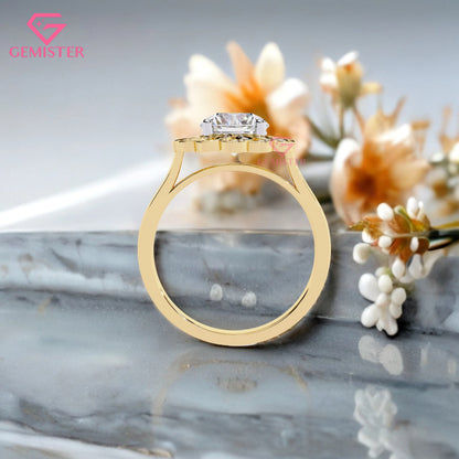 1.61 CT Floral Halo Lab Grown Diamond Engagement Ring – Round Cut Cluster Design Vintage Flower Inspired Statement Jewelry