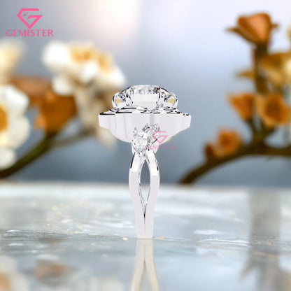 2.21 Ct Floral Bloom Lab Grown Diamond Engagement Ring – Round Cut Solitaire with 3D Petal Design  Flower Ring