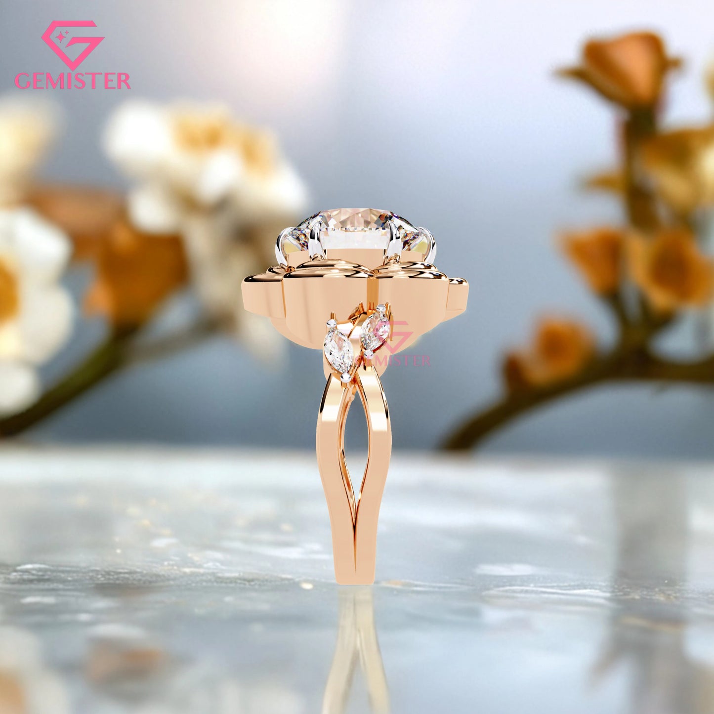2.21 Ct Floral Bloom Lab Grown Diamond Engagement Ring – Round Cut Solitaire with 3D Petal Design  Flower Ring