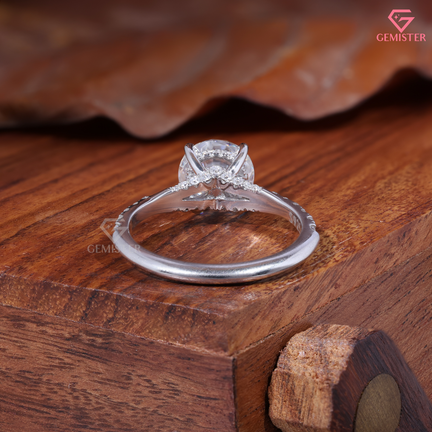 Round Moissanite Cathedral Pavé Accent Engagement Ring in 14K Gold