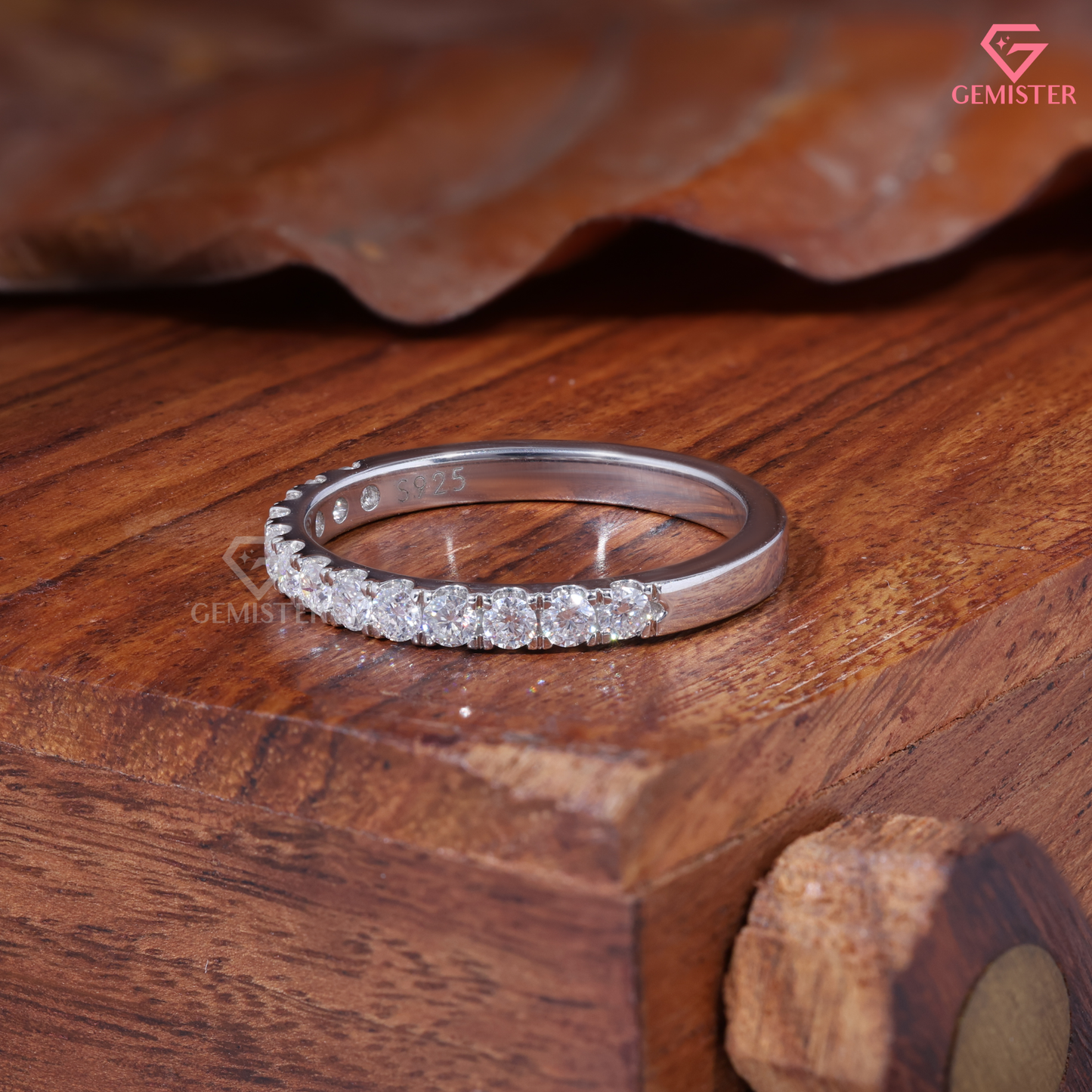 Round Moissanite Shared Prong Half Eternity Wedding Band in 14K Gold