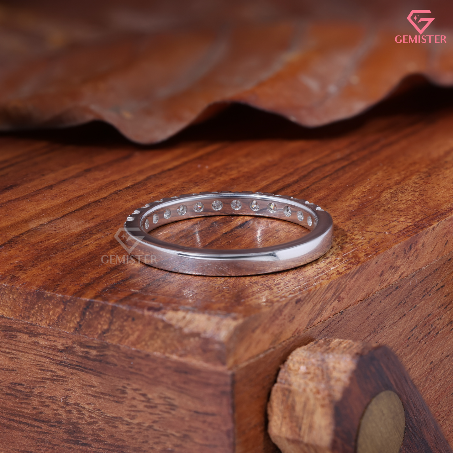 Round Moissanite Shared Prong Half Eternity Wedding Band in 14K Gold