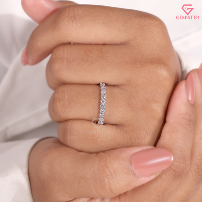 Round Moissanite Shared Prong Half Eternity Wedding Band in 14K Gold