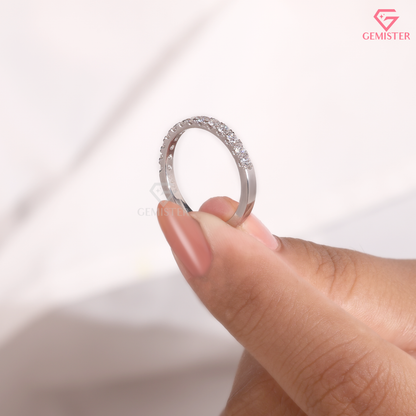 Round Moissanite Shared Prong Half Eternity Wedding Band in 14K Gold