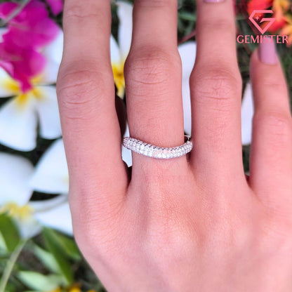 Curved Pavé Lab Grown Diamond Eternity Band | Contoured Wedding Ring
