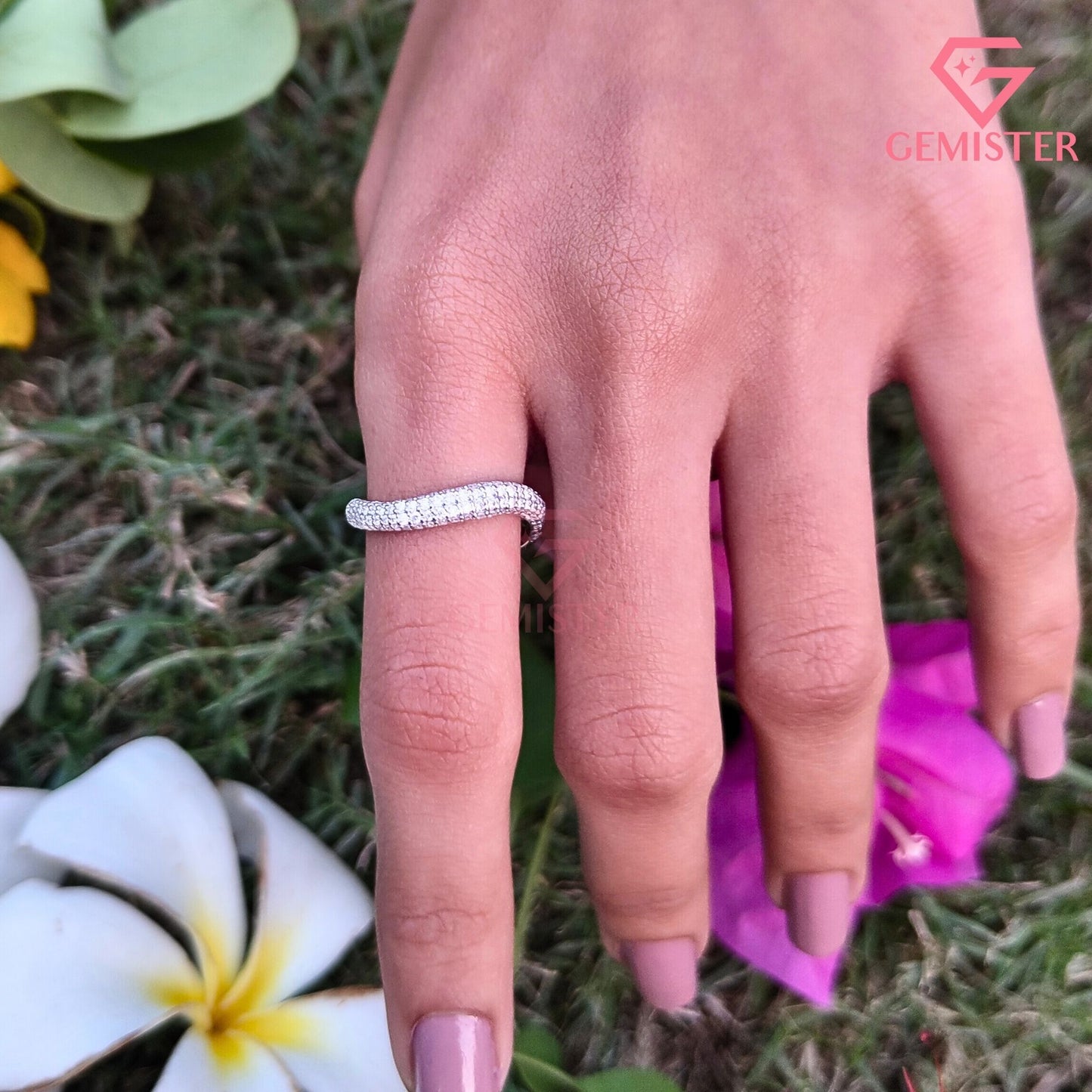 Curved Pavé Lab Grown Diamond Eternity Band | Contoured Wedding Ring