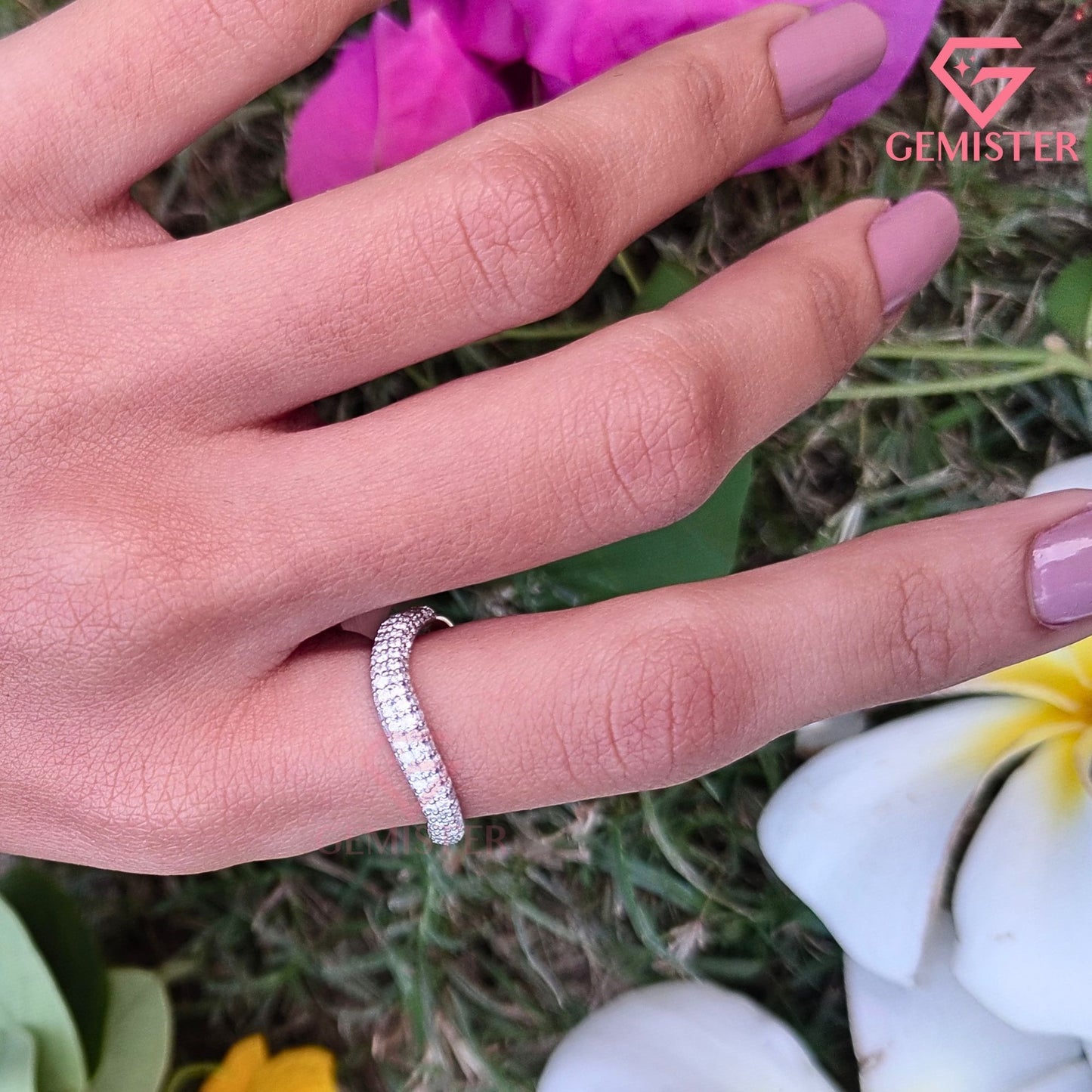 Curved Pavé Lab Grown Diamond Eternity Band | Contoured Wedding Ring