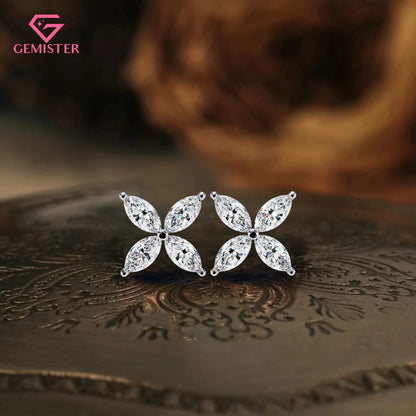 0.88ct Moissanite Floral Stud Earrings – Elegant Marquise Petal Design
