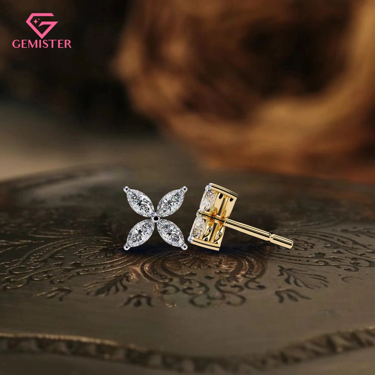 0.88ct Moissanite Floral Stud Earrings – Elegant Marquise Petal Design