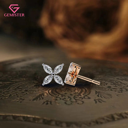 0.88ct Moissanite Floral Stud Earrings – Elegant Marquise Petal Design