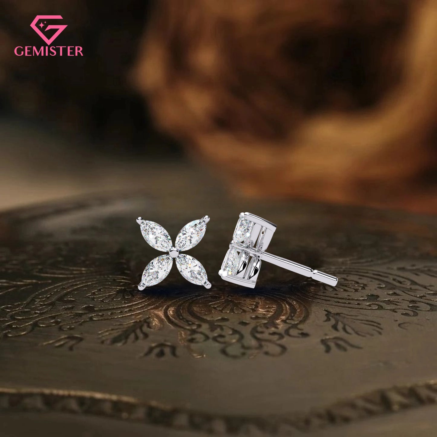 0.88ct Moissanite Floral Stud Earrings – Elegant Marquise Petal Design