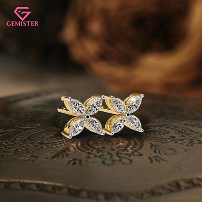 0.88ct Moissanite Floral Stud Earrings – Elegant Marquise Petal Design