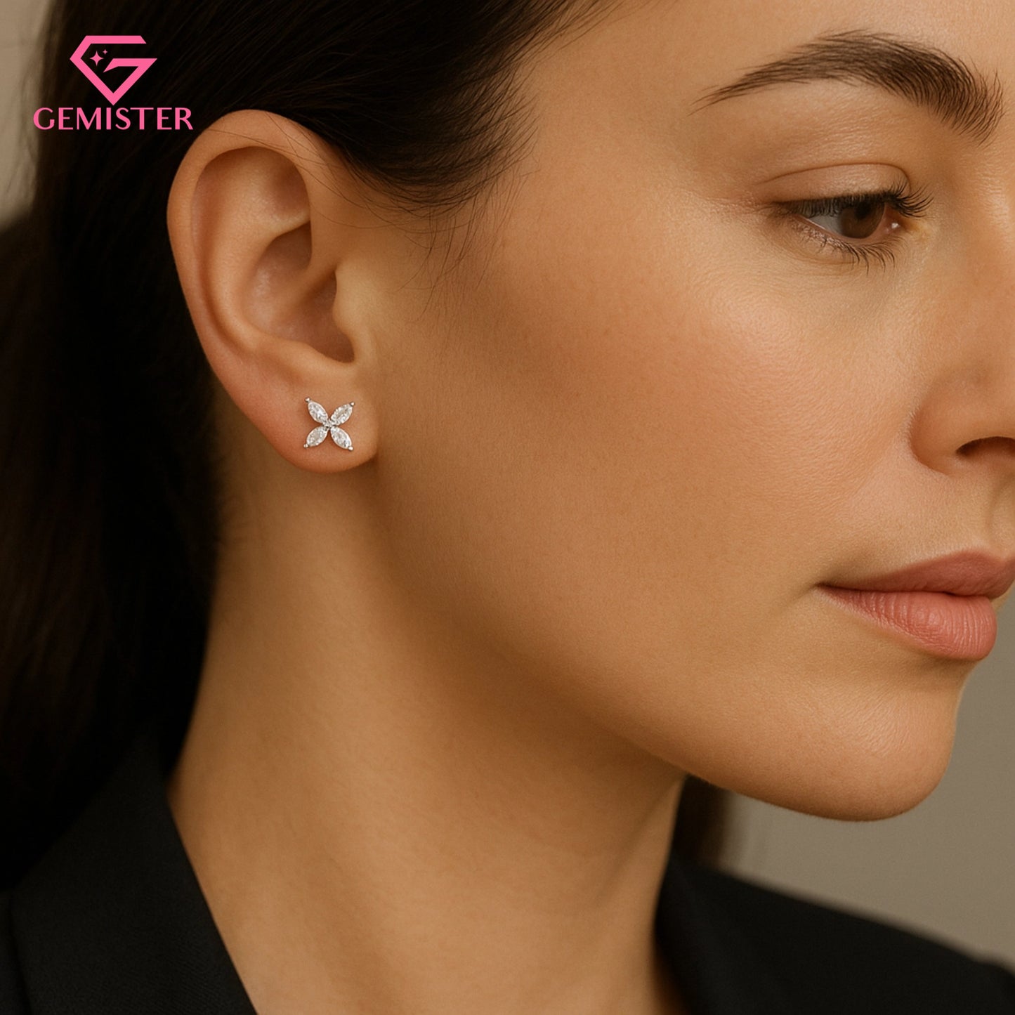 0.88ct Moissanite Floral Stud Earrings – Elegant Marquise Petal Design