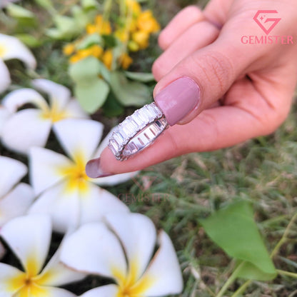 Emerald Cut Lab Grown Diamond Eternity Band | 14K White Gold Full Eternity Wedding Ring