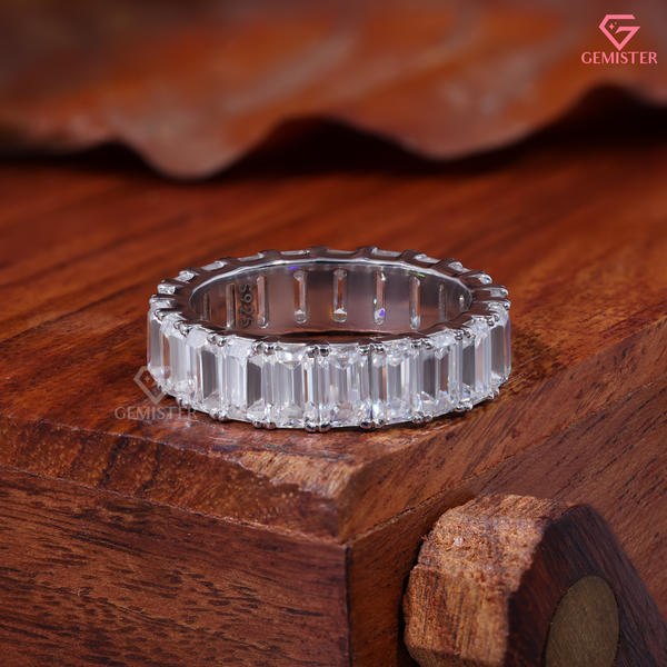 Emerald Cut Lab Grown Diamond Eternity Wedding Band Ring in 14K Gold