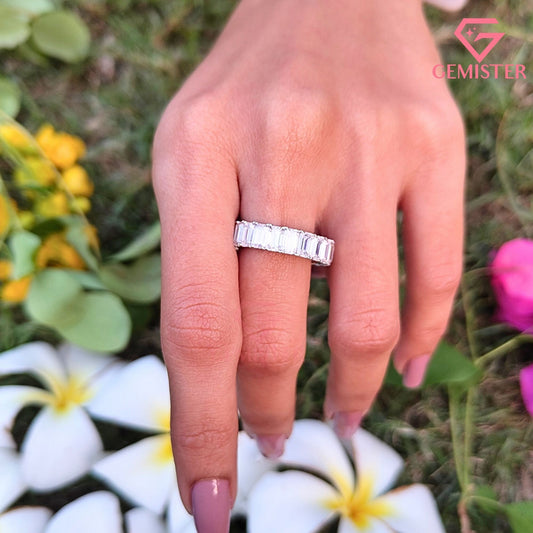 Emerald Cut Lab Grown Diamond Eternity Band | 14K White Gold Full Eternity Wedding Ring