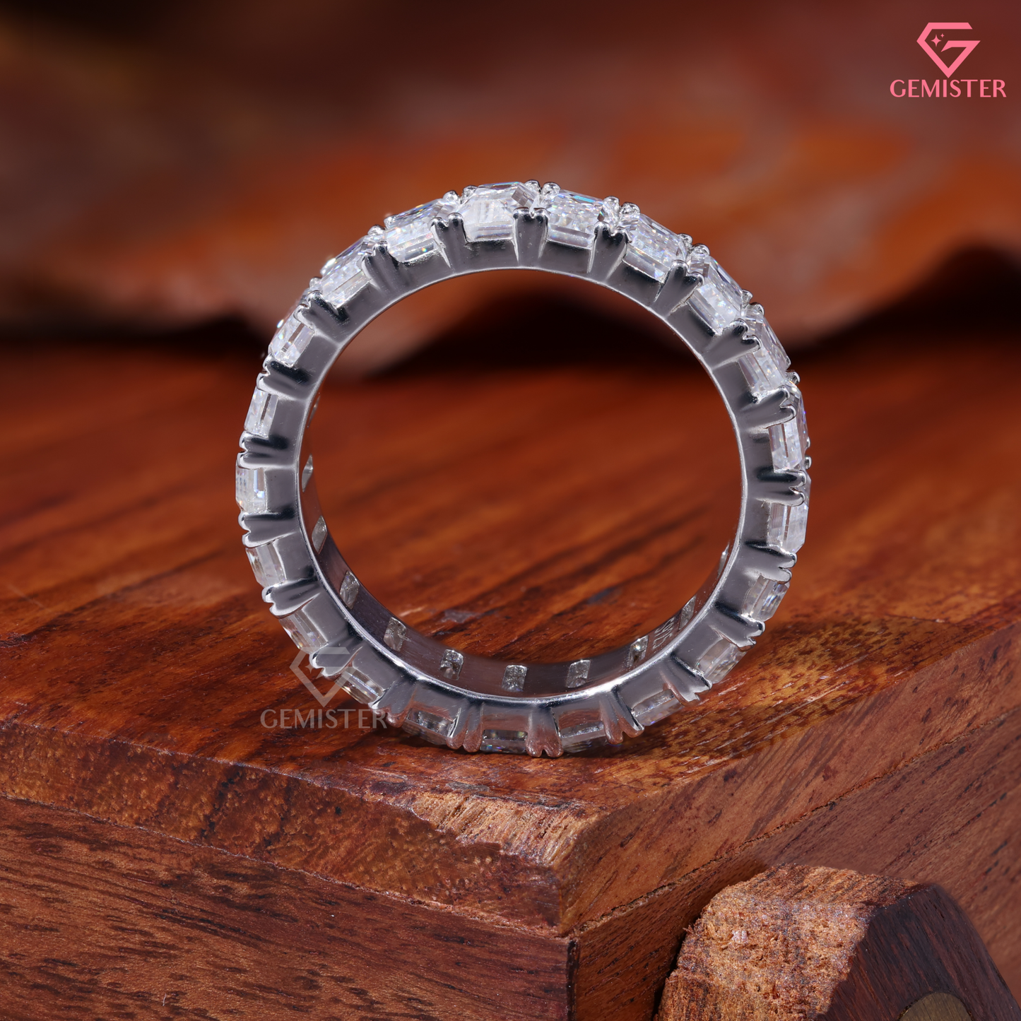 Emerald Cut Lab Grown Diamond Eternity Wedding Band Ring in 14K Gold