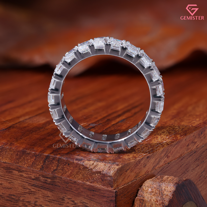 Emerald Cut Lab Grown Diamond Eternity Wedding Band Ring in 14K Gold