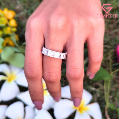 Emerald Cut Lab Grown Diamond Eternity Band | 14K White Gold Full Eternity Wedding Ring