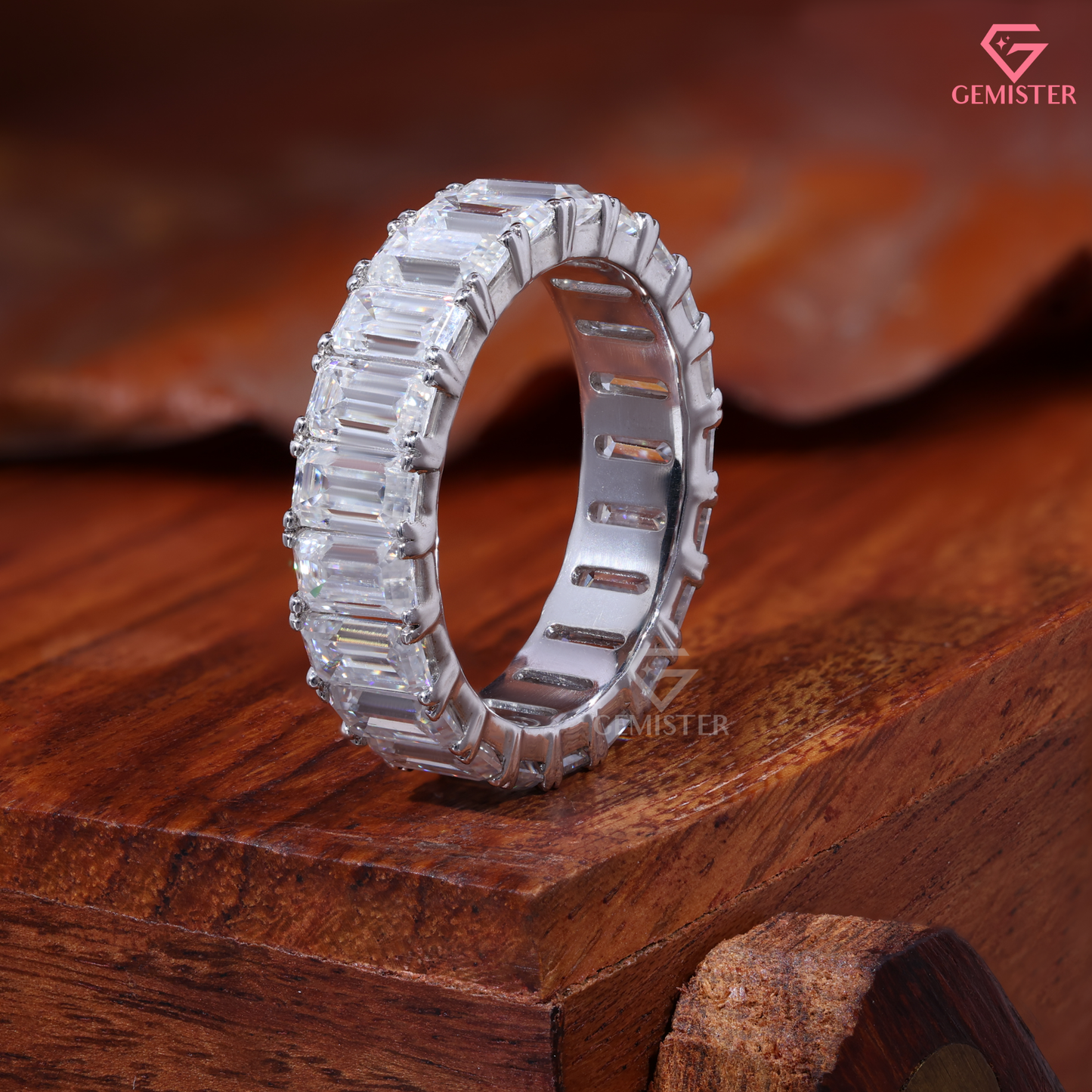 Emerald Cut Lab Grown Diamond Eternity Wedding Band Ring in 14K Gold