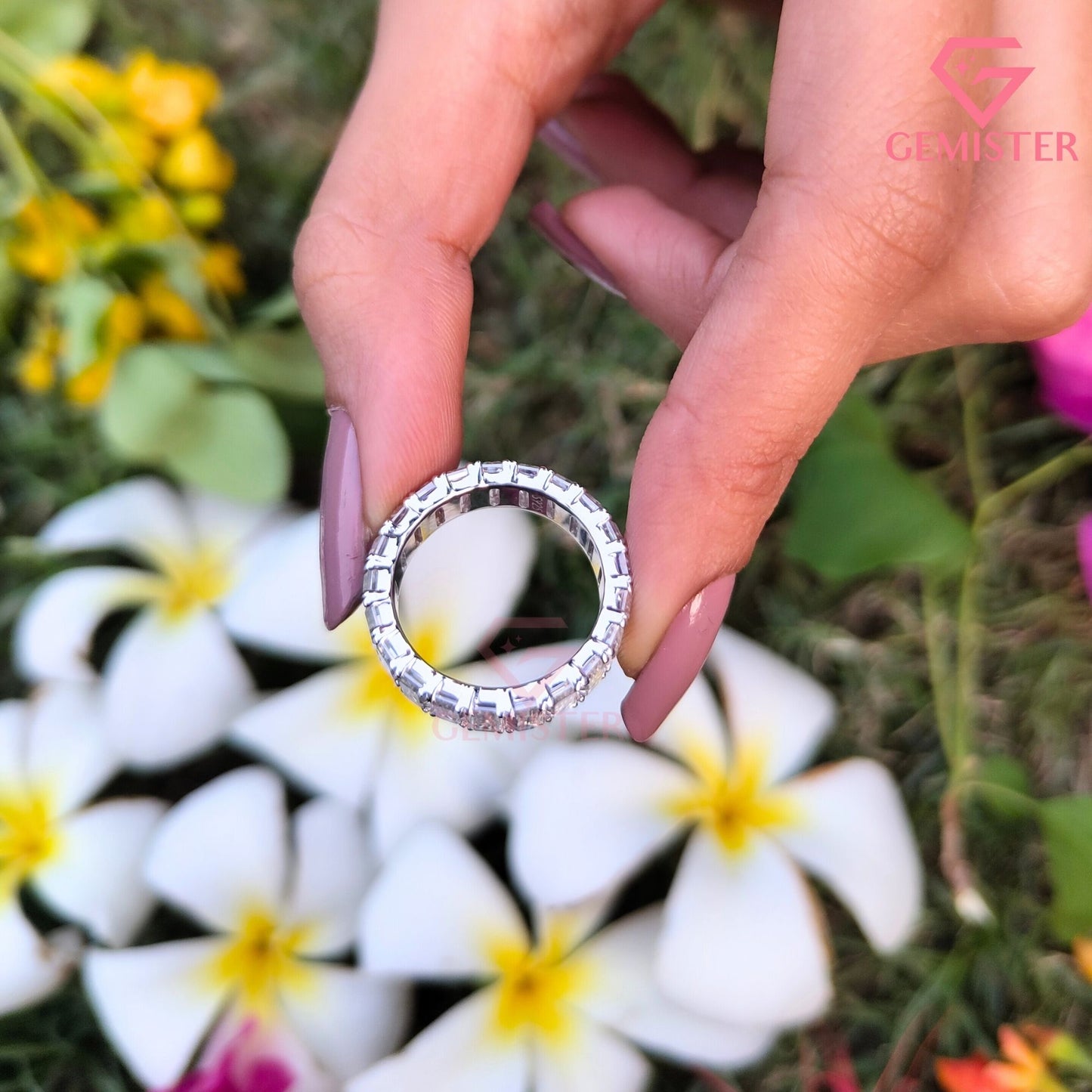 Emerald Cut Lab Grown Diamond Eternity Band | 14K White Gold Full Eternity Wedding Ring