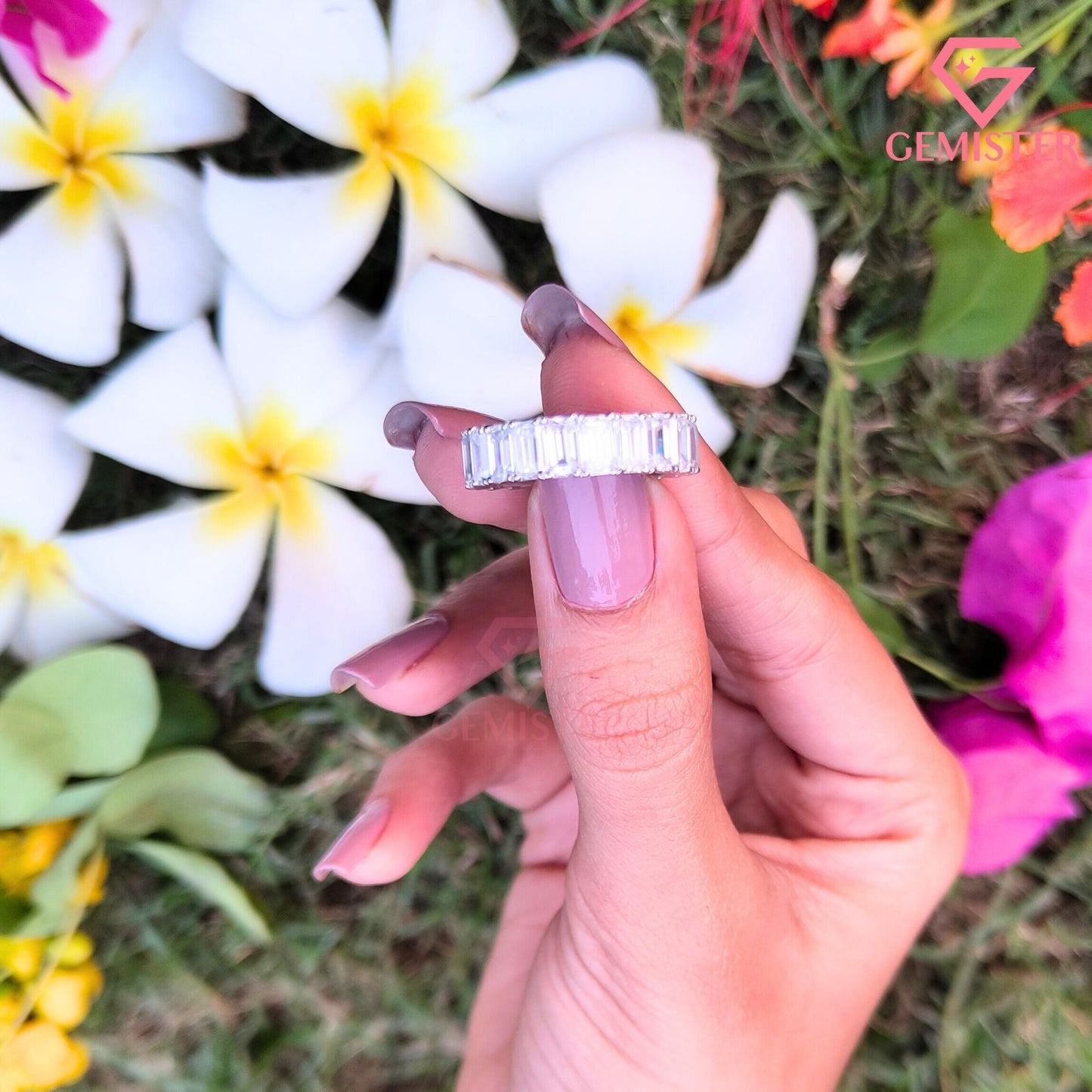 Emerald Cut Lab Grown Diamond Eternity Band | 14K White Gold Full Eternity Wedding Ring