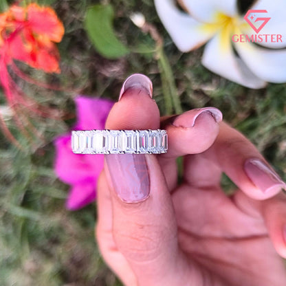 Emerald Cut Lab Grown Diamond Eternity Band | 14K White Gold Full Eternity Wedding Ring