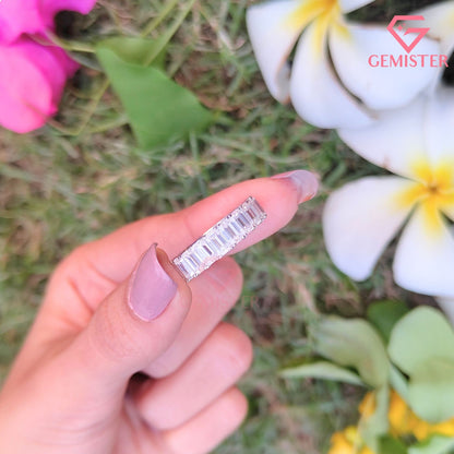 Emerald Cut Lab Grown Diamond Eternity Band | 14K White Gold Full Eternity Wedding Ring