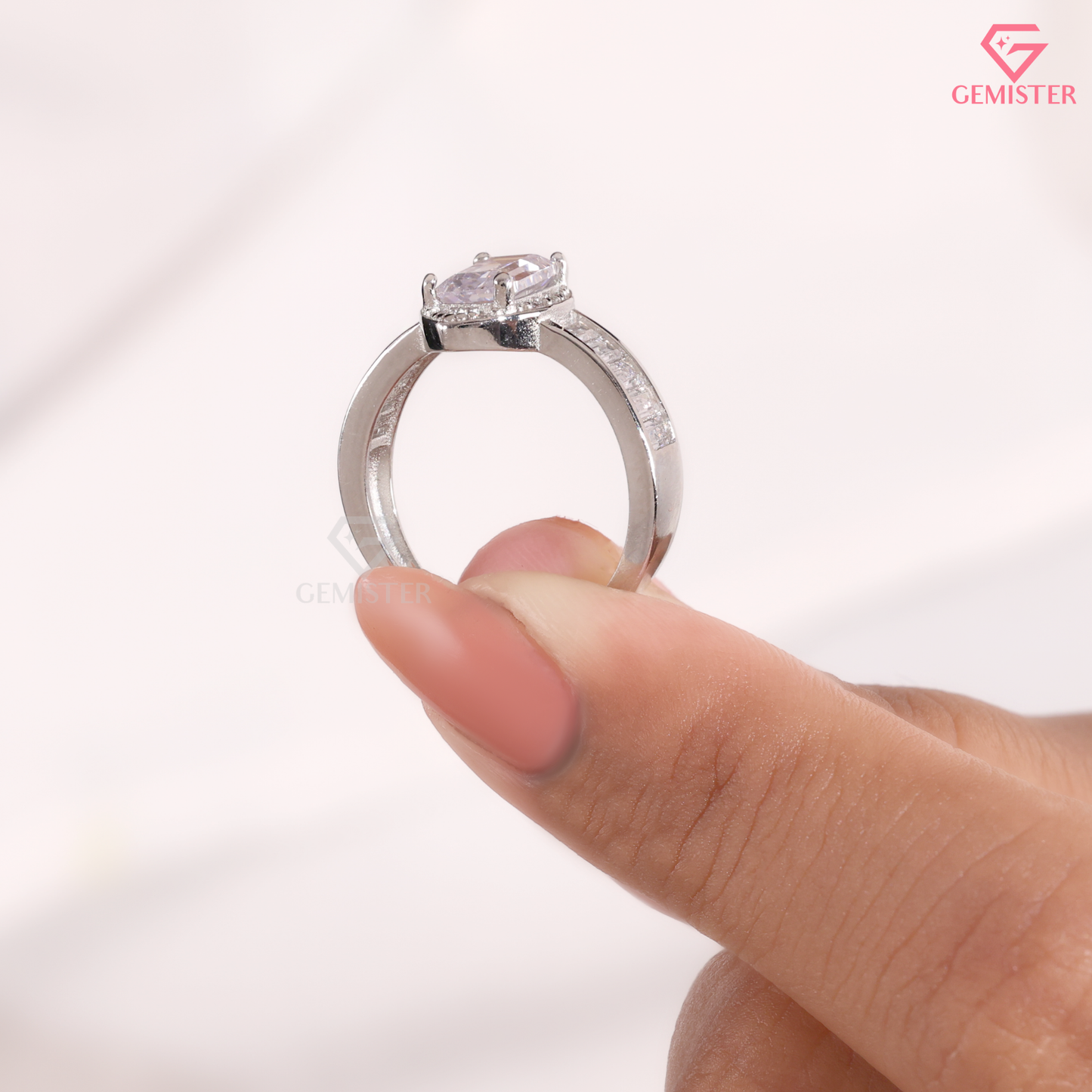 Emerald Cut Moissanite Marquise Halo Baguette Ring in 14K Gold
