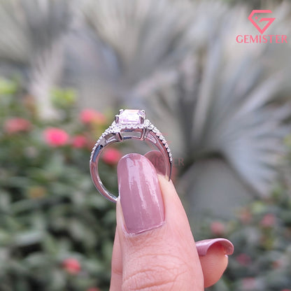 Emerald Cut Halo Engagement Ring | Pave Bypass Split Shank Moissanite Wedding Band