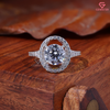 Round Moissanite Floating Oval Halo Engagement Ring in 14K Gold